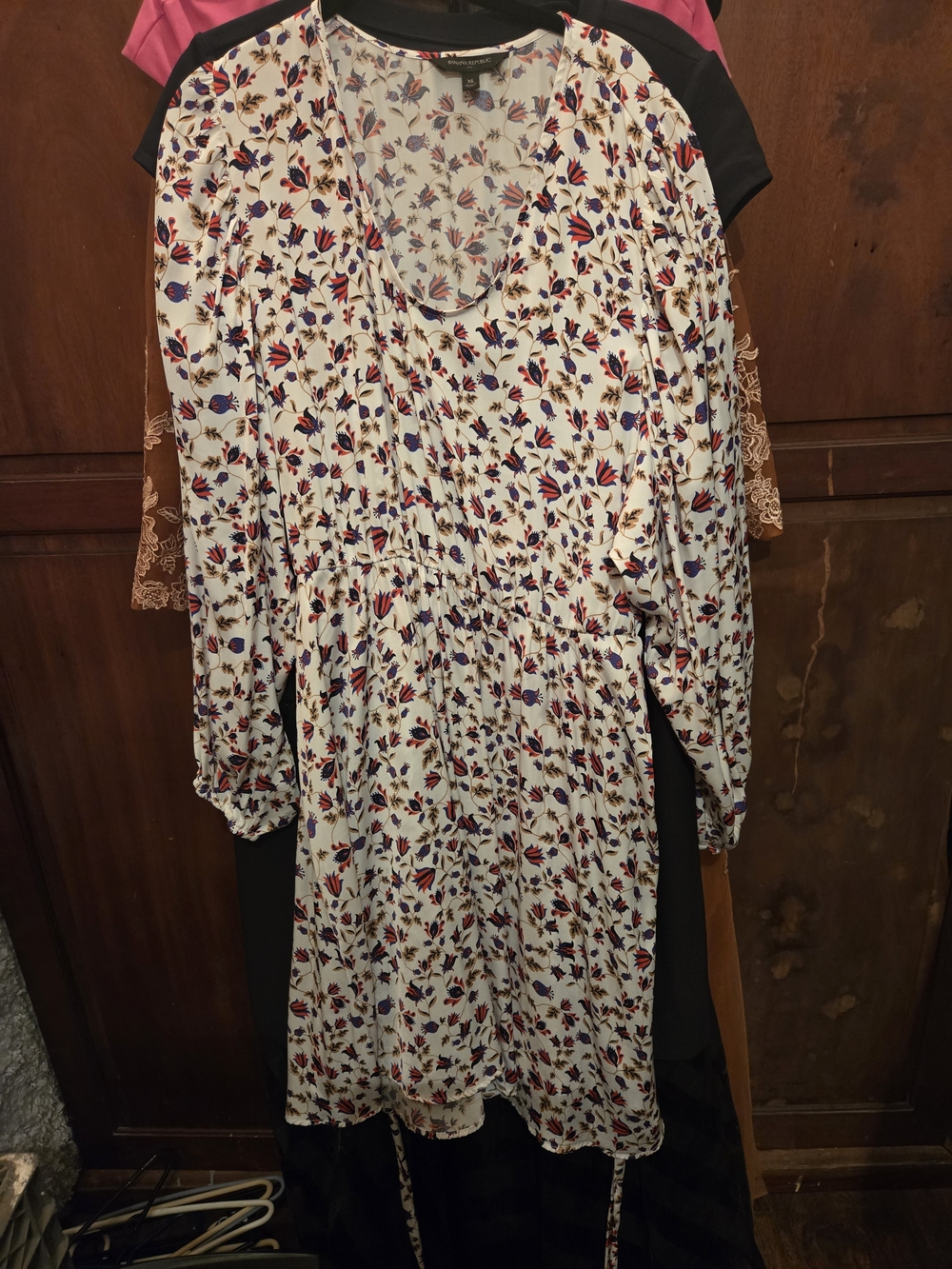 Banana Republic Ivory Blouse with Red & Blue Floral Print